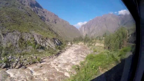 PASSENGER TRAIN VIEW Urubamba River Willkamayu TO MACHU PICCHU Stock Footage 69137289