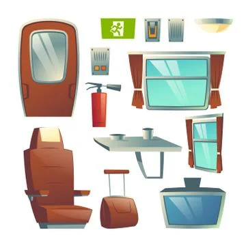 Passenger train wagon interior element vector set Stock Illustration