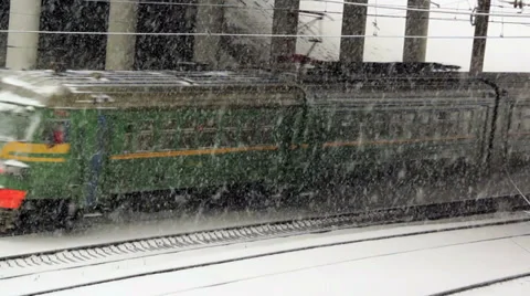 Passenger train in winter Stock Footage 35271335