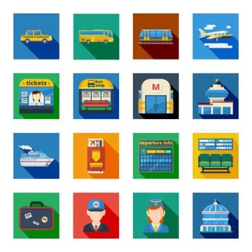 Passenger Transportation Flat Square Icons Stock Illustration