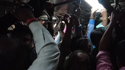 Passenger travelling in a crowded train. Slow motion Video stock 227672304