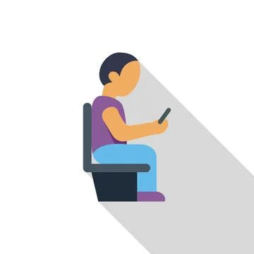 Passenger using smartphone while sitting on airplane seat Stock Illustration