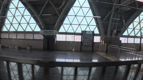 Passenger View as Dhaka Metro Train Stops at Station  Bangladesh 4K Stock Footage 342031534