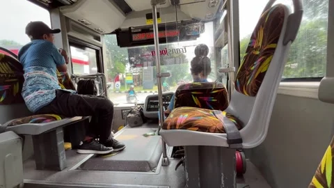 Passenger view inside public transport bus Stock Footage 276691784