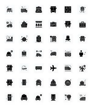 Passenger Visual Pack containing 42 Filled PIXEL Perfect Vector Icons Stock Illustration