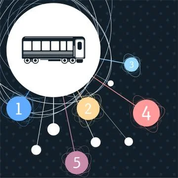 Passenger Wagons. Train icon with the background to the point and infographic Stock Illustration