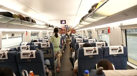 Passenger walking in the train.fast motion Stock Footage 53290239