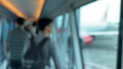 Passenger&amp;#039;s point of view is queuing to enter the plane through the aisle. Stock Footage 320810606