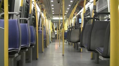 Passengerless Public Transit Train Interior Stock Footage 19208574