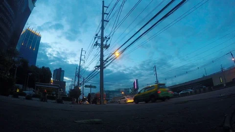 Passengers and traffic during rush hour in the evening near RAMA IV Road Bangkok Stock Footage 118593667