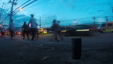 Passengers and traffic during rush hour in the evening near RAMA IV Road Bangkok Stock Footage 118593758