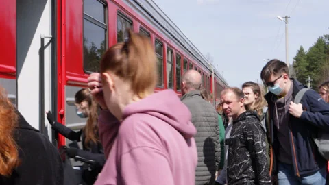 Passengers are boarding in the train. Stock Footage 188840057
