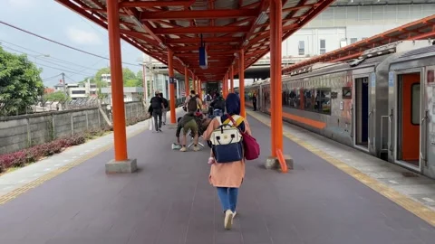 Passengers are get off from train and walking on the platform Stock Footage 347543526