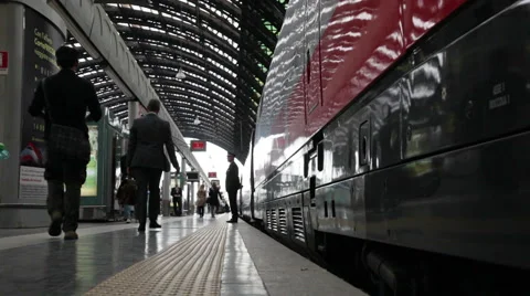 Passengers are on the platform at Grand Central Station in Milan Stock Footage 43203074