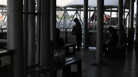 Passengers are waiting for boat at station. Stock Footage 305773353