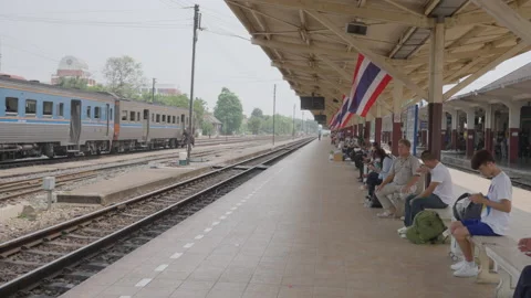 Passengers are waiting at the train station in Phitsanulok, Thailand Stock Footage 239972063