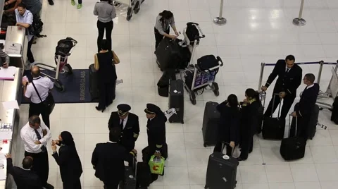 Passengers arrive at check-in counters at Suvarnabhumi Airport . Bangkok Stock Footage 50415922