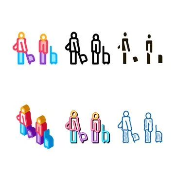 Passengers with baggage icon thin simplified line vector Stock Illustration