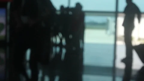 Passengers in blurry effect on airport Stock Footage 88844702
