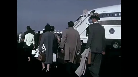 Passengers board a Pan Am jet in 1959. Stock Footage