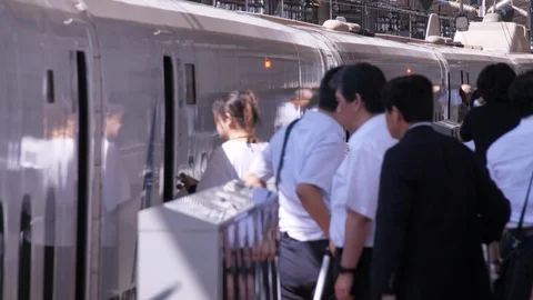 Passengers Board Shinkansen (Bullet Train) (3) - Japan Stock Footage 95914355