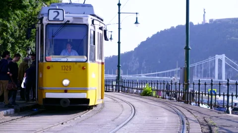 Passengers board the tram Stock Footage 57182869