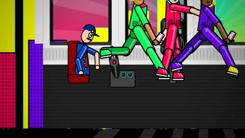 Passengers Boarding Bus And Paying With Smartphones 2D Animation Video stock 341366384