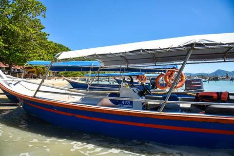 Passengers boat lets you explore the wonders of island Stock Photos