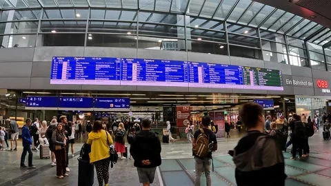 Passengers at the central station of  Vienna-Austria. Stock Footage 313238625