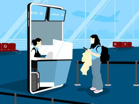 Passengers check in by phone Stock-Illustration