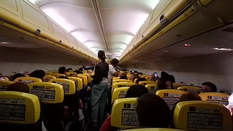 Passengers cheer Spain's victory on flight to Málaga, Málaga, ES - 20 Jul 2026 Stock Footage 340119375
