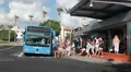 Passengers coming out from blue route bus on main station Kato, Pathos, Cyprus HD Footage