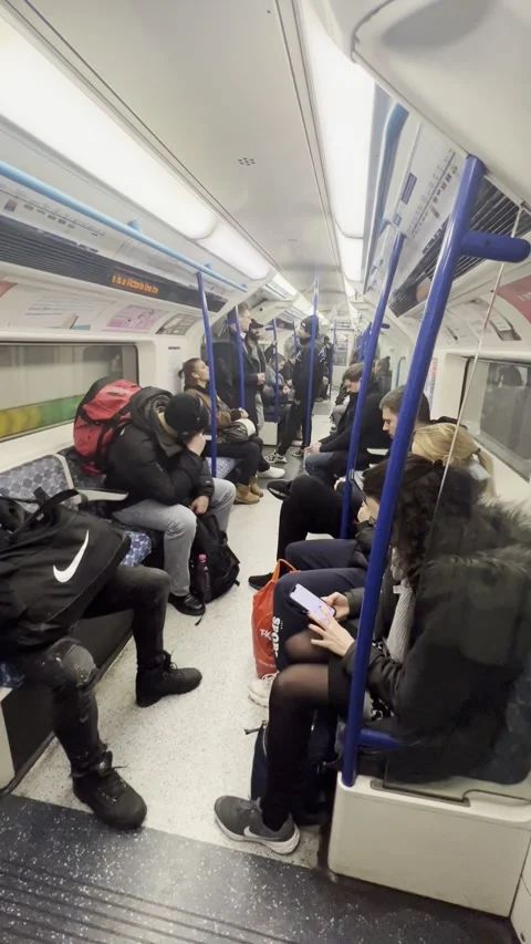 Passengers commuting inside London Underground train on 2 February 2024 Video stock 328104542