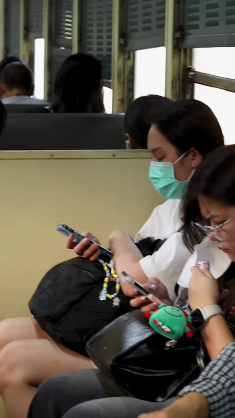 Passengers Commuting on a Public Train in Bangkok Thailand Video stock 328337444