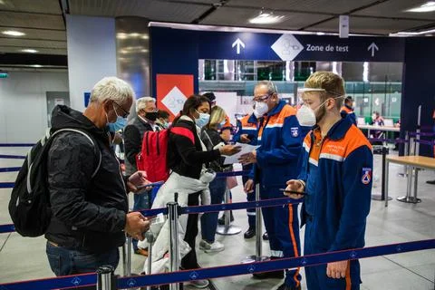 Passengers Covid-19 test process at Paris CDG airport, Roissy, France - 11 Jan 2 Stock Photos