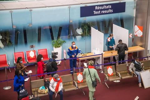 Passengers Covid-19 test process at Paris CDG airport, Roissy, France - 11 Jan 2 Stock Photos