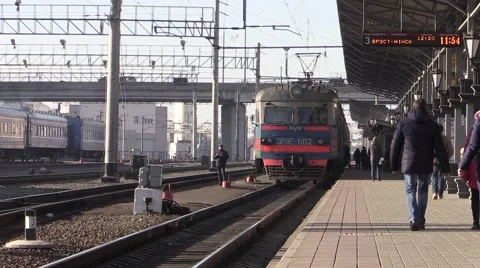 Passengers enter the train. In The city of Brest, Belarus Stock Footage 59996589