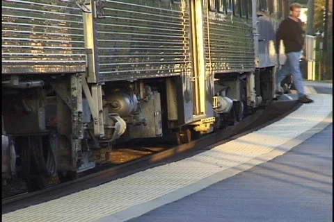 Passengers Exit Train 2 Stock Footage 298034