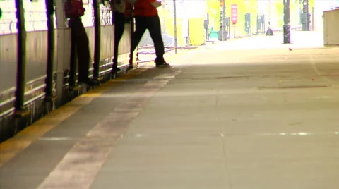 Passengers exiting A train platform Stock Footage 49223225
