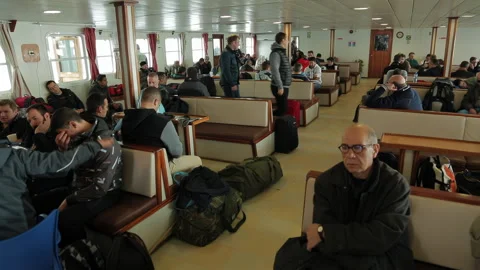 Passengers of the ferry are waiting for the arrival Video stock 252281308