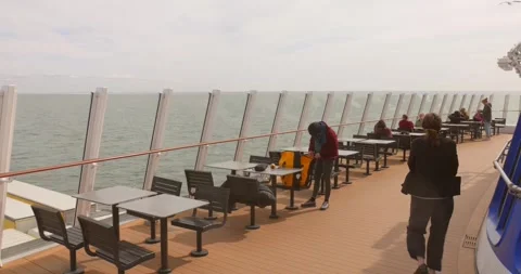 Passengers on Ferry Deck Crossing English Channel from Dover, England to France Stock Footage 338991882