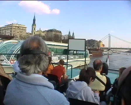 Passengers on ferryboat in Budapest Stock Footage 22528748