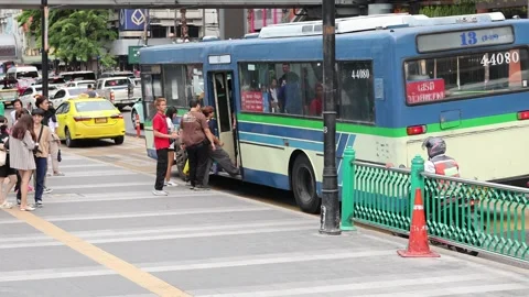 Passengers Getting Off Bangkok Public Bus Stock-Footage 307938053