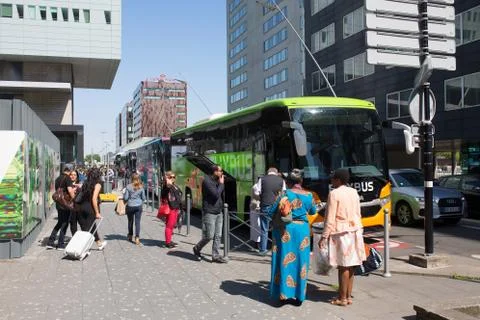 Passengers getting on a Flixbus Stock Photos