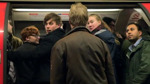 Passengers Getting On Train In The London Underground HD Stock Footage 131171655