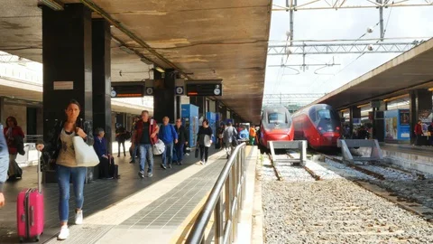 Passengers getting off from train at Termini Railway Station Stock Footage 91901535