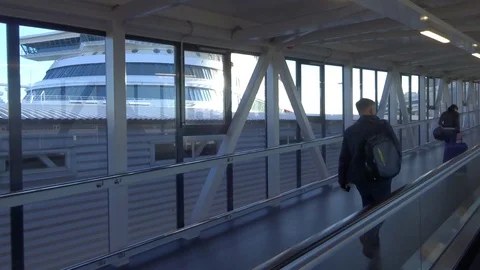 Passengers go to the ferry Stock Footage 94820708