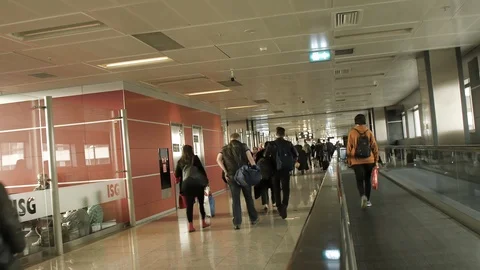 Passengers going to Gate at Airport using the Automatic Track Stock Footage 89413699