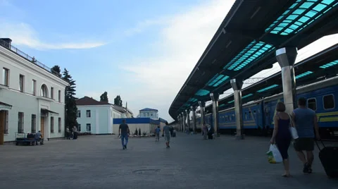 Passengers going to just arrived train Stock Footage 34837640