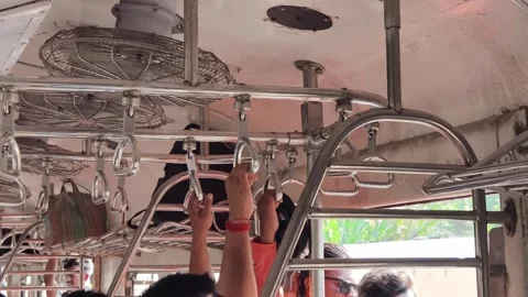 Passengers Holding Handrails Inside Crowded Indian Local Train Stock Footage 333541444
